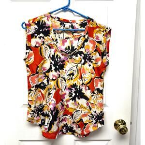 J.Crew Red Black Yellow Sleeveless Blouse, Floral Top, Women's Size 4